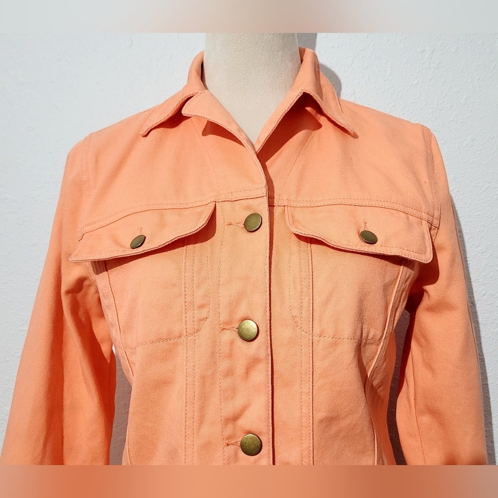 Chadwick’s Peach 100% Cotton Utility Jacket Women’s Size 6 Button Front - Picture 4 of 12